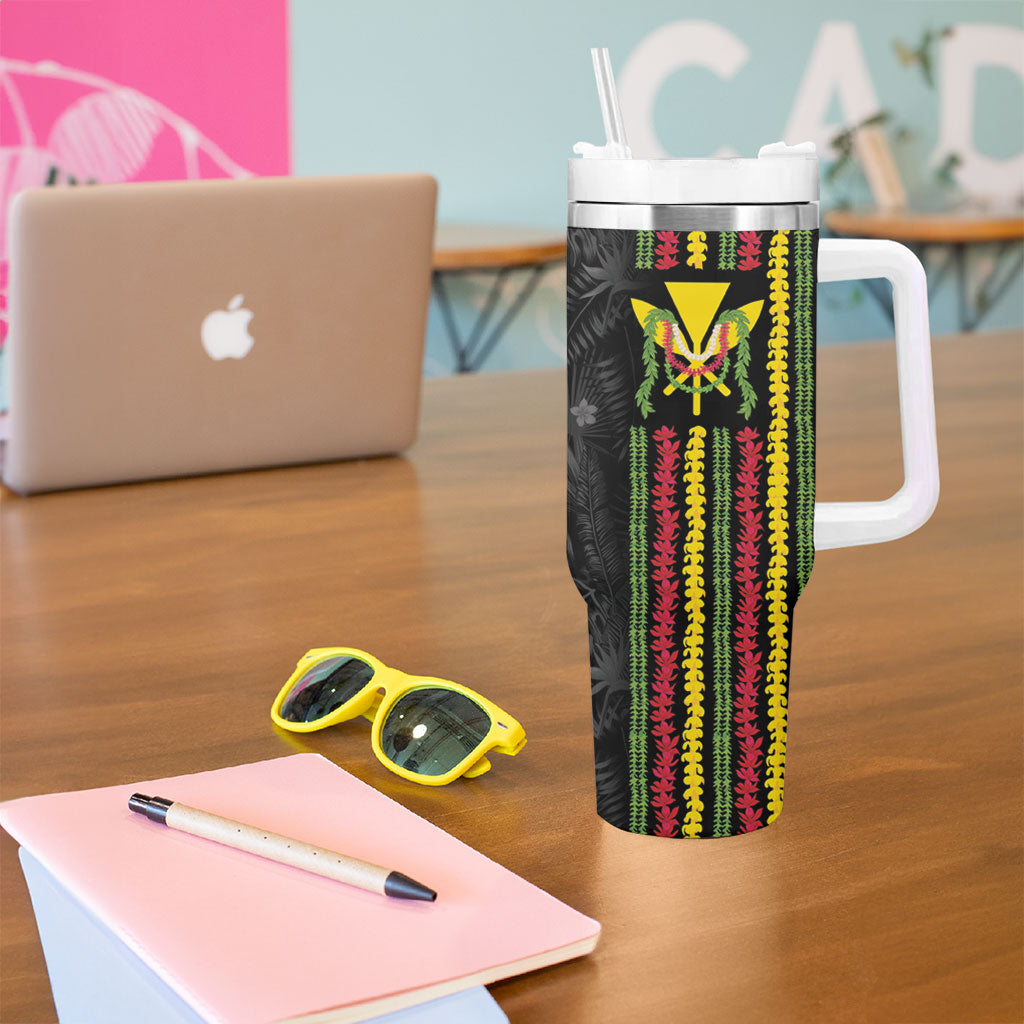 Hawaii Lei Kanaka Maoli Flag Tumbler With Handle Tropical Vibes LT05 - Polynesian Pride