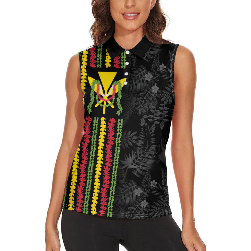 Hawaii Lei Kanaka Maoli Flag Women Sleeveless Polo Shirt Tropical Vibes LT05 - Polynesian Pride