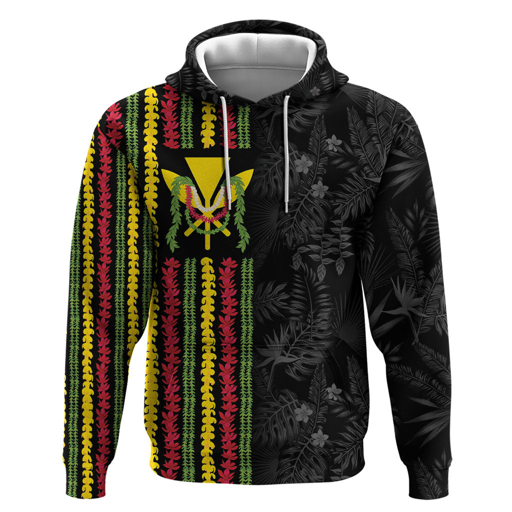 Hawaii Lei Kanaka Maoli Flag Zip Hoodie Tropical Vibes LT05 Pullover Hoodie Black - Polynesian Pride