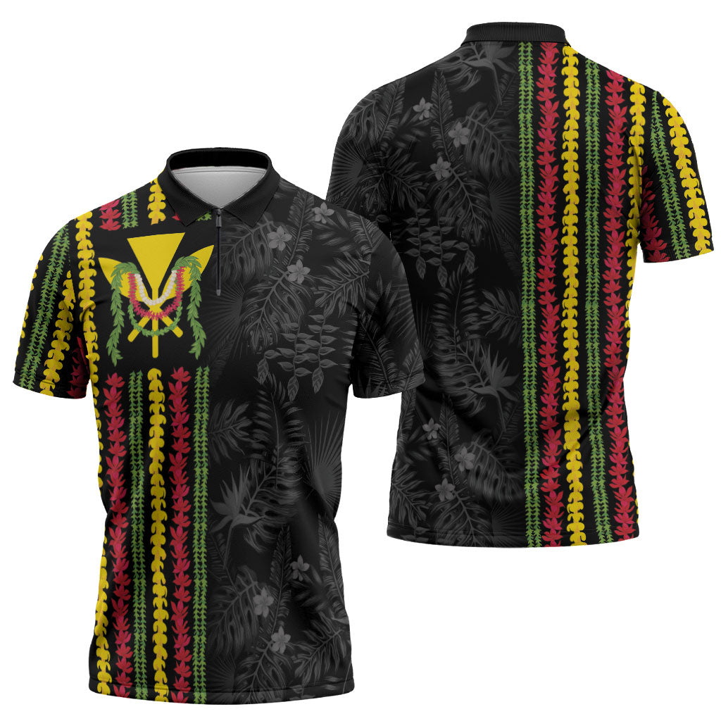 Hawaii Lei Kanaka Maoli Flag Zipper Polo Shirt Tropical Vibes LT05 - Polynesian Pride