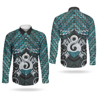 New Zealand Maori Couples Matching Off Shoulder Short Dress and Long Sleeve Button Shirt Poutama Pikorua - Single Twist Paua Shell