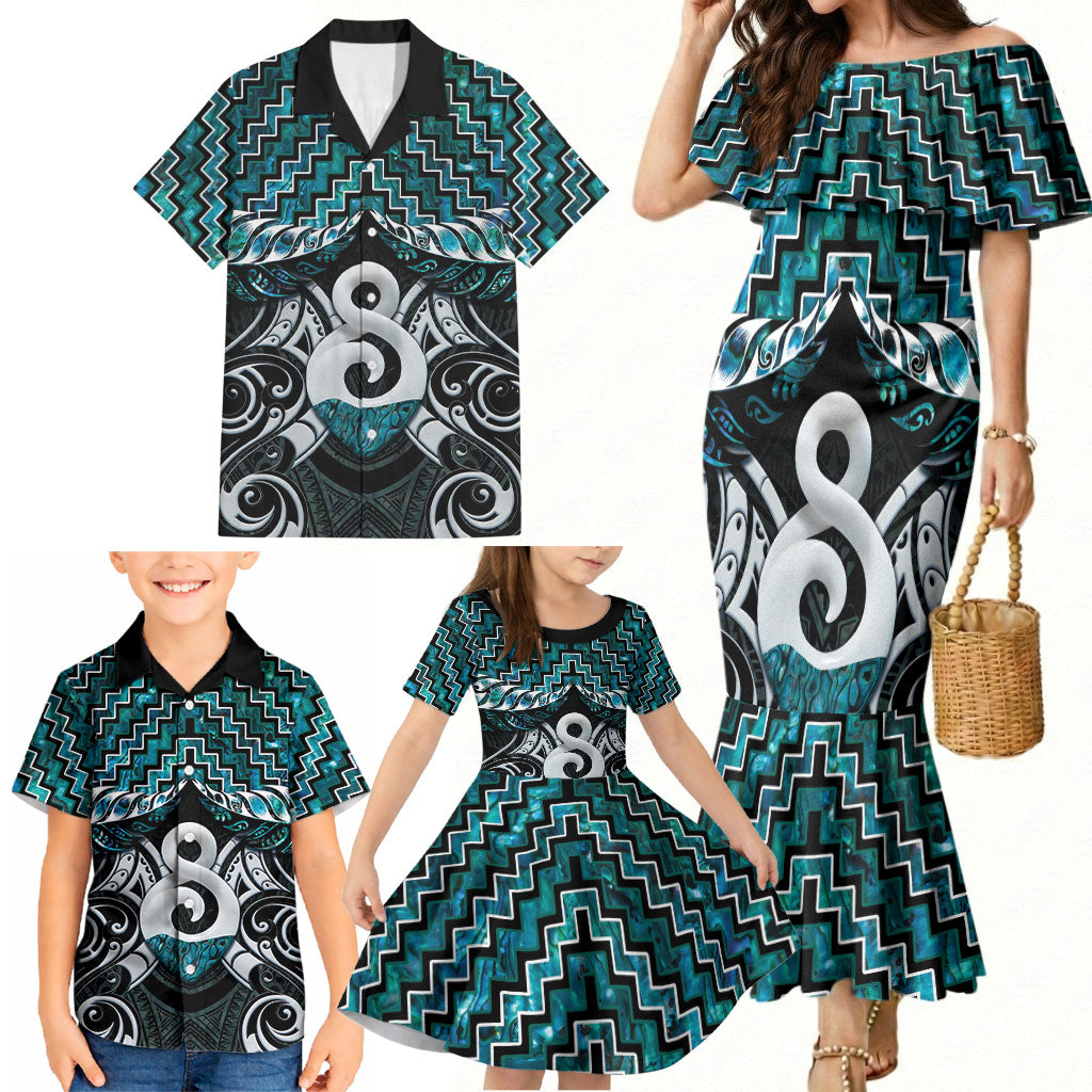 New Zealand Maori Family Matching Mermaid Dress and Hawaiian Shirt Poutama Pikorua - Single Twist Paua Shell
