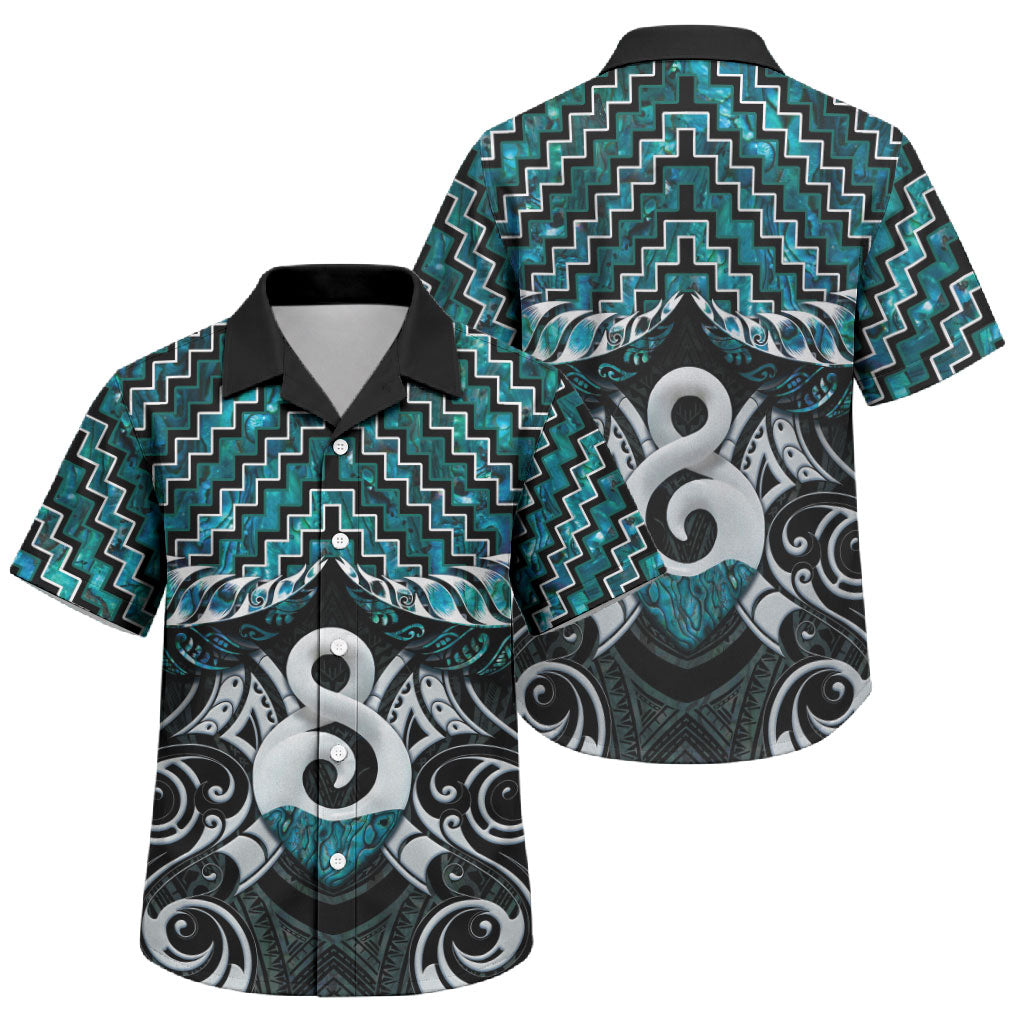 New Zealand Maori Family Matching Off The Shoulder Long Sleeve Dress and Hawaiian Shirt Poutama Pikorua - Single Twist Paua Shell