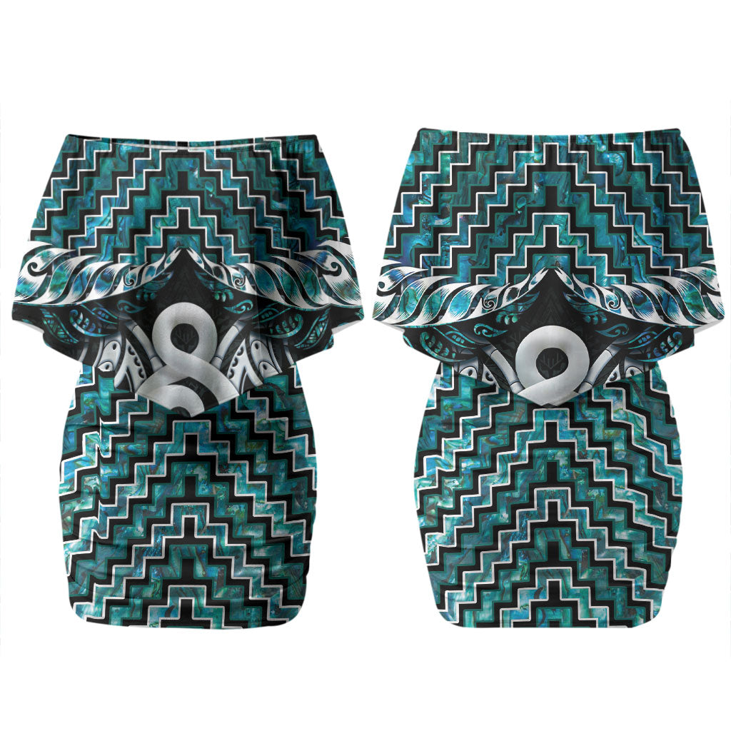 New Zealand Maori Family Matching Off Shoulder Short Dress and Hawaiian Shirt Poutama Pikorua - Single Twist Paua Shell