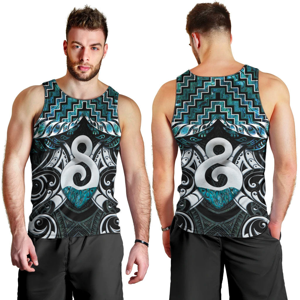 New Zealand Maori Men Tank Top Poutama Pikorua - Single Twist Paua Shell