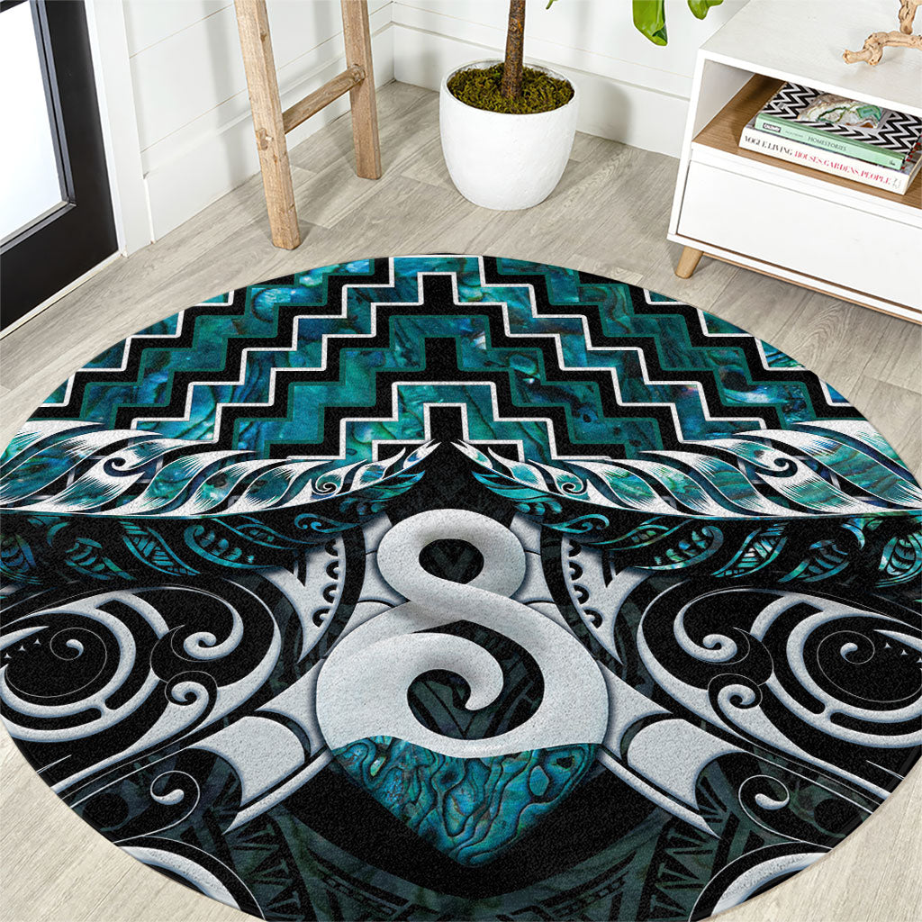New Zealand Maori Round Carpet Poutama Pikorua - Single Twist Paua Shell