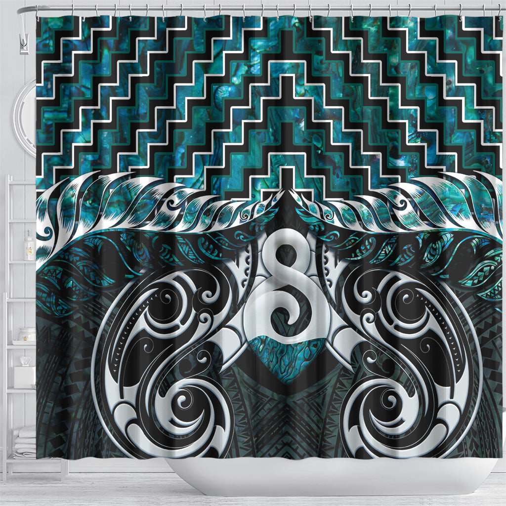 New Zealand Maori Shower Curtain Poutama Pikorua - Single Twist Paua Shell