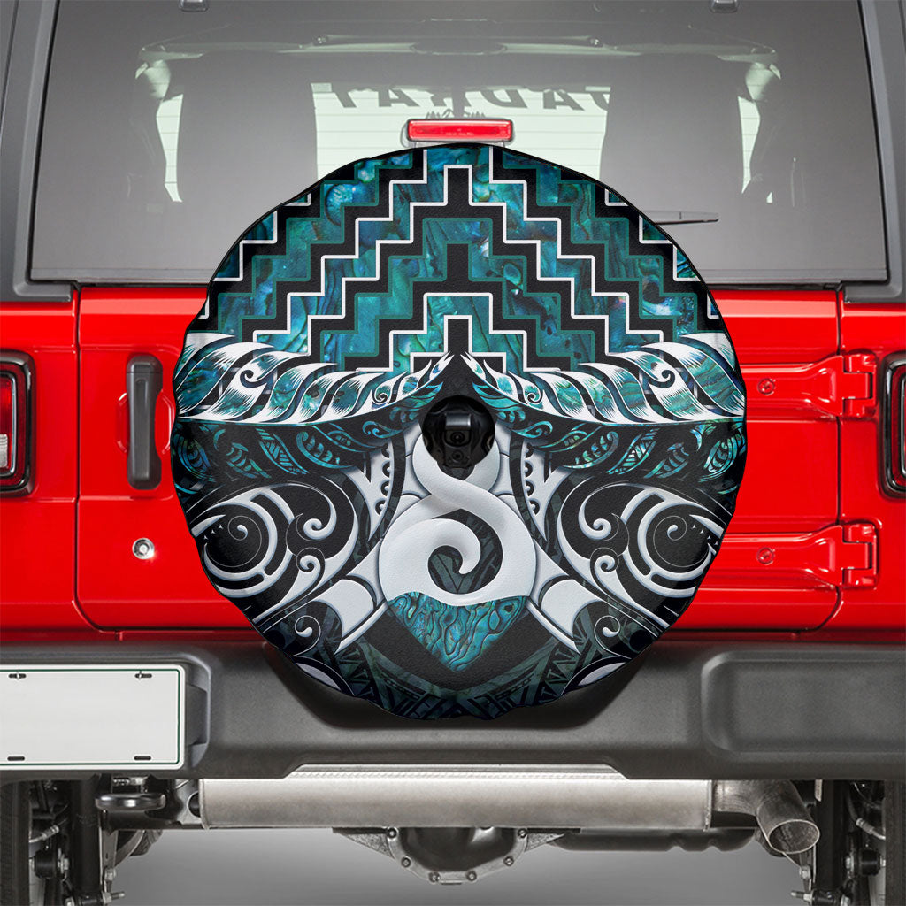 New Zealand Maori Spare Tire Cover Poutama Pikorua - Single Twist Paua Shell