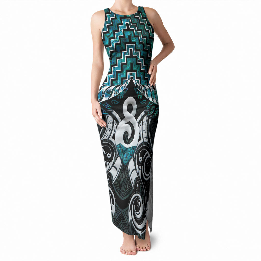 New Zealand Maori Tank Maxi Dress Poutama Pikorua - Single Twist Paua Shell