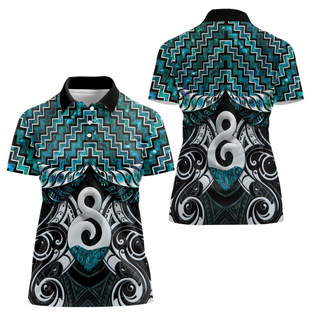 New Zealand Maori Women Polo Shirt Poutama Pikorua - Single Twist Paua Shell