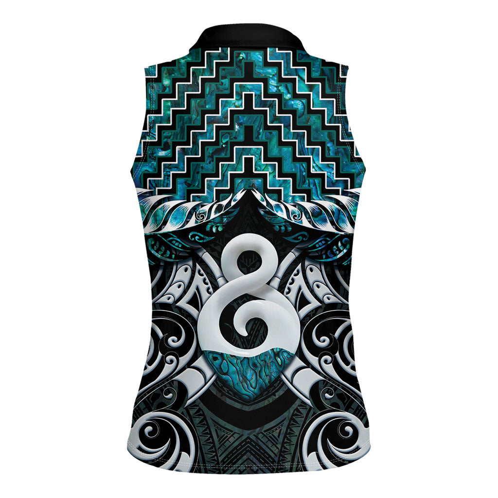New Zealand Maori Women Sleeveless Polo Shirt Poutama Pikorua - Single Twist Paua Shell