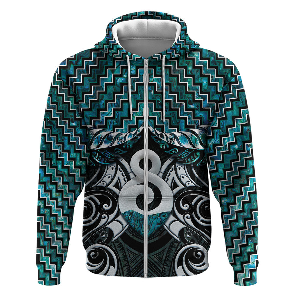 New Zealand Maori Zip Hoodie Poutama Pikorua - Single Twist Paua Shell