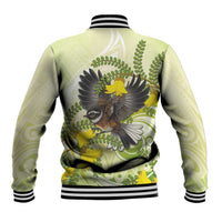 New Zealand Piwakawaka Fantail Bird Baseball Jacket With Kowhai Flowers