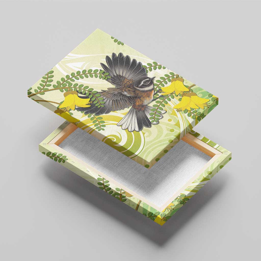 New Zealand Piwakawaka Fantail Bird Canvas Wall Art With Kowhai Flowers