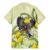 New Zealand Piwakawaka Fantail Bird Family Matching Mermaid Dress and Hawaiian Shirt With Kowhai Flowers