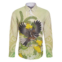 New Zealand Piwakawaka Fantail Bird Family Matching Mermaid Dress and Hawaiian Shirt With Kowhai Flowers