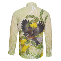 New Zealand Piwakawaka Fantail Bird Family Matching Short Sleeve Bodycon Dress and Hawaiian Shirt With Kowhai Flowers