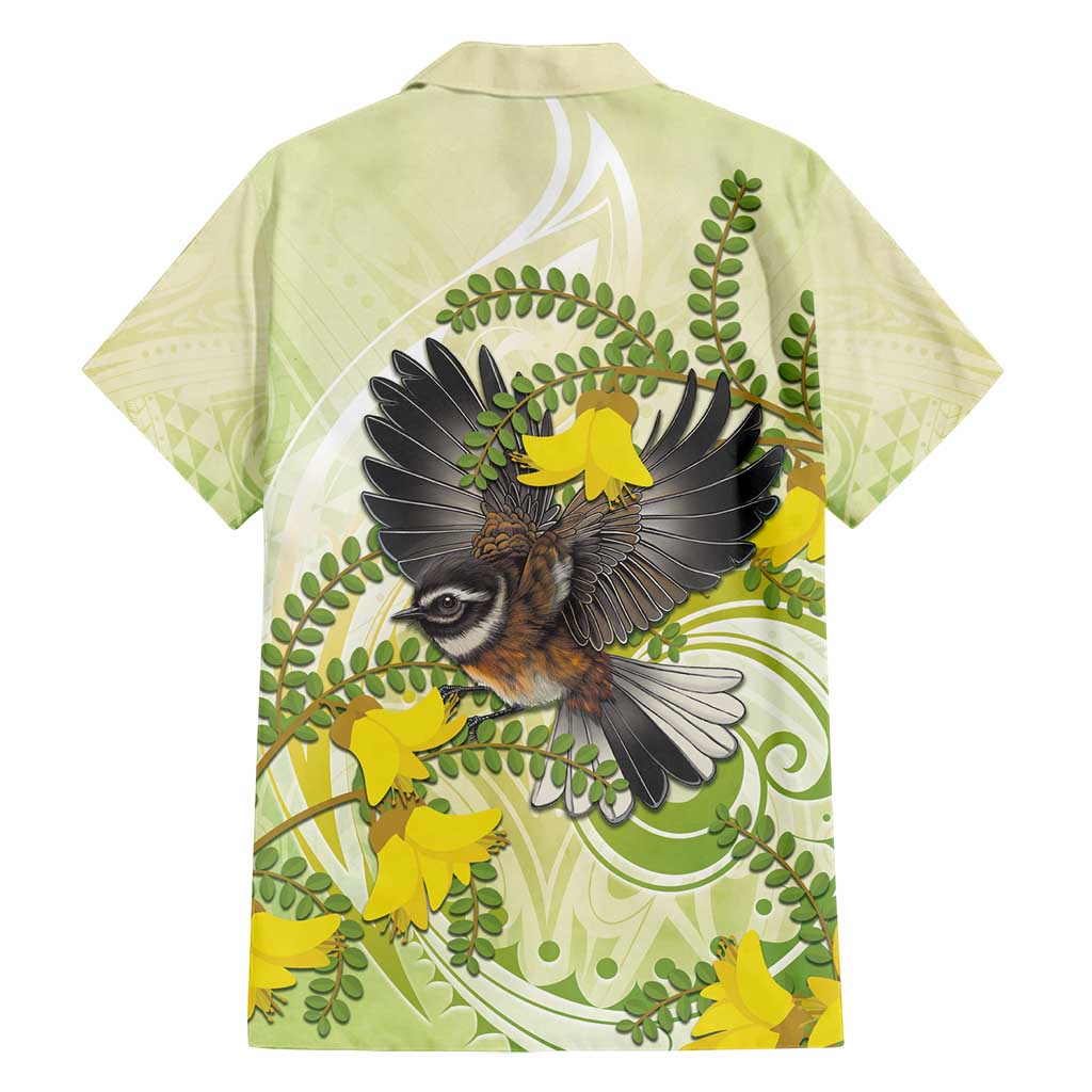 New Zealand Piwakawaka Fantail Bird Family Matching Tank Maxi Dress and Hawaiian Shirt With Kowhai Flowers