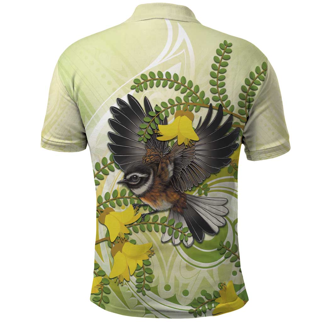 New Zealand Piwakawaka Fantail Bird Polo Shirt With Kowhai Flowers LT05 - Polynesian Pride