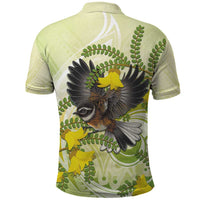 New Zealand Piwakawaka Fantail Bird Polo Shirt With Kowhai Flowers LT05 - Polynesian Pride