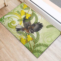 New Zealand Piwakawaka Fantail Bird Rubber Doormat With Kowhai Flowers