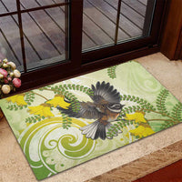 New Zealand Piwakawaka Fantail Bird Rubber Doormat With Kowhai Flowers