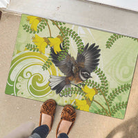 New Zealand Piwakawaka Fantail Bird Rubber Doormat With Kowhai Flowers