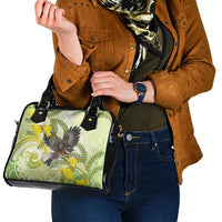 New Zealand Piwakawaka Fantail Bird Shoulder Handbag With Kowhai Flowers