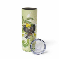 New Zealand Piwakawaka Fantail Bird Skinny Tumbler With Kowhai Flowers