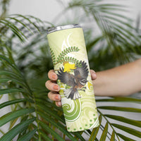New Zealand Piwakawaka Fantail Bird Skinny Tumbler With Kowhai Flowers