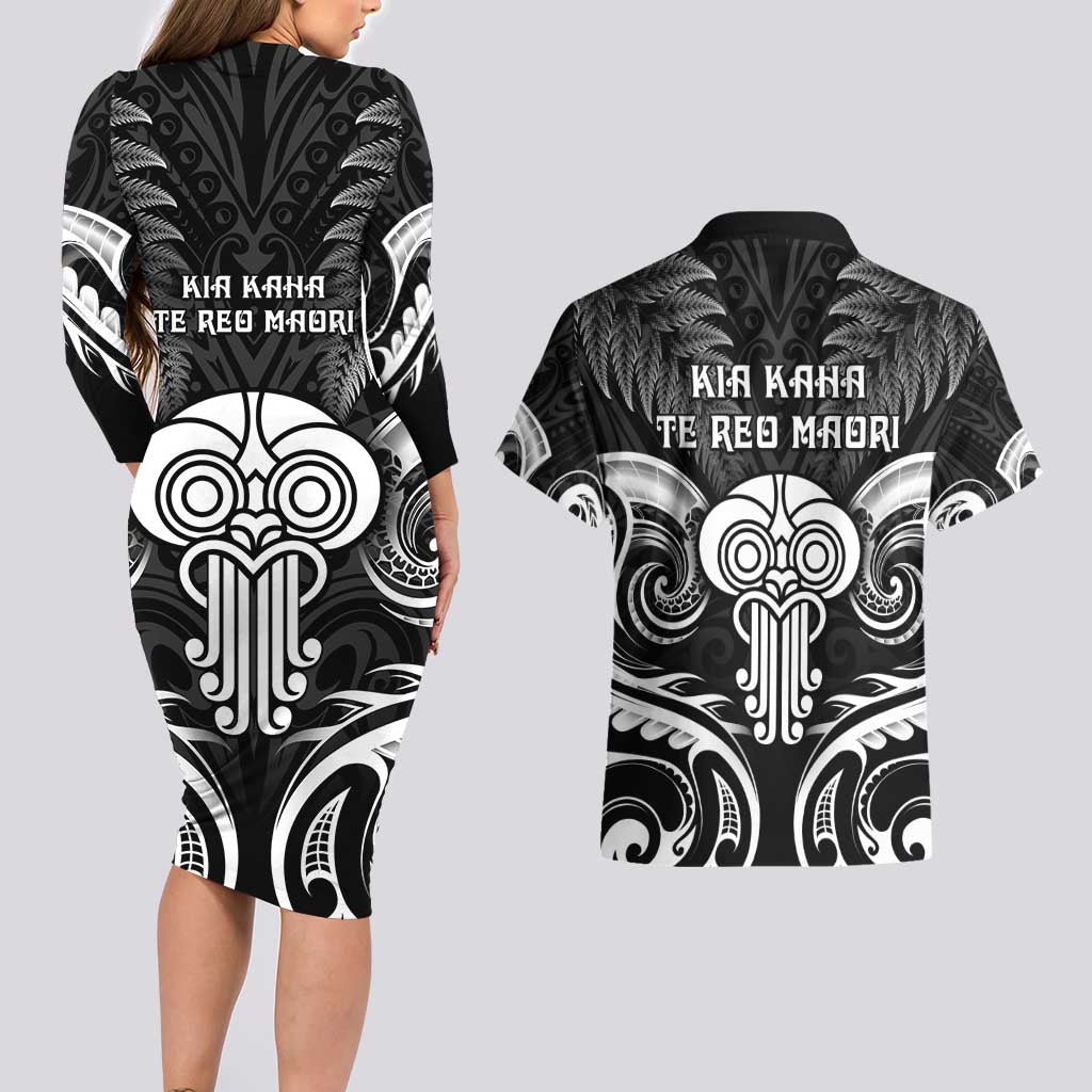 New Zealand Te Reo Maori Couples Matching Long Sleeve Bodycon Dress and Hawaiian Shirt Korero Maori Ai Au