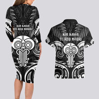 New Zealand Te Reo Maori Couples Matching Long Sleeve Bodycon Dress and Hawaiian Shirt Korero Maori Ai Au