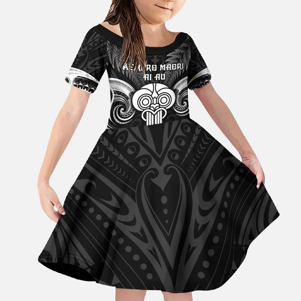 New Zealand Te Reo Maori Family Matching Long Sleeve Bodycon Dress and Hawaiian Shirt Korero Maori Ai Au LT05 Daughter's Dress Black - Polynesian Pride