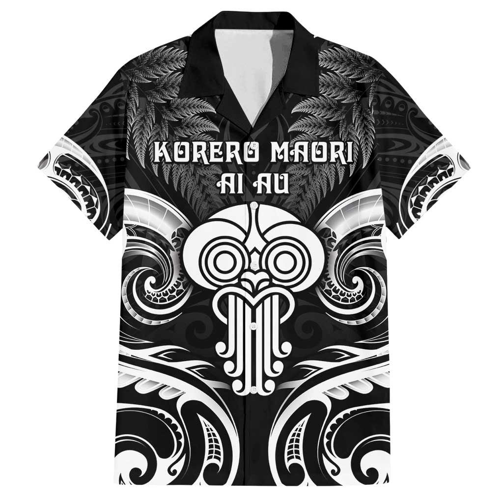 New Zealand Te Reo Maori Family Matching Long Sleeve Bodycon Dress and Hawaiian Shirt Korero Maori Ai Au LT05 Dad's Shirt - Short Sleeve Black - Polynesian Pride