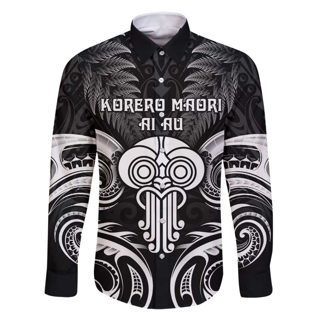 New Zealand Te Reo Maori Family Matching Long Sleeve Bodycon Dress and Hawaiian Shirt Korero Maori Ai Au LT05 Dad's Shirt - Long Sleeve Black - Polynesian Pride