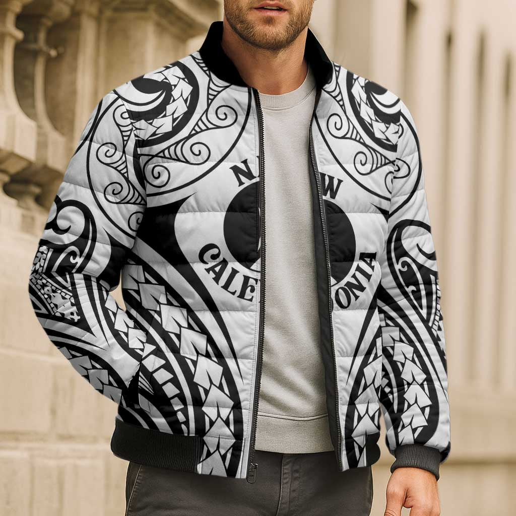 New Caledonia Day Bomber Puffer Jacket Polynesian Curves White Color - Polynesian Pride