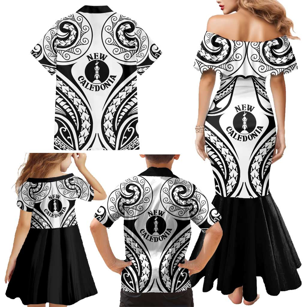 New Caledonia Day Family Matching Mermaid Dress and Hawaiian Shirt Polynesian Curves White Color - Polynesian Pride