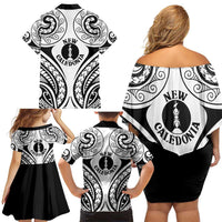 New Caledonia Day Family Matching Off Shoulder Short Dress and Hawaiian Shirt Polynesian Curves White Color - Polynesian Pride