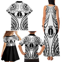 New Caledonia Day Family Matching Tank Maxi Dress and Hawaiian Shirt Polynesian Curves White Color - Polynesian Pride