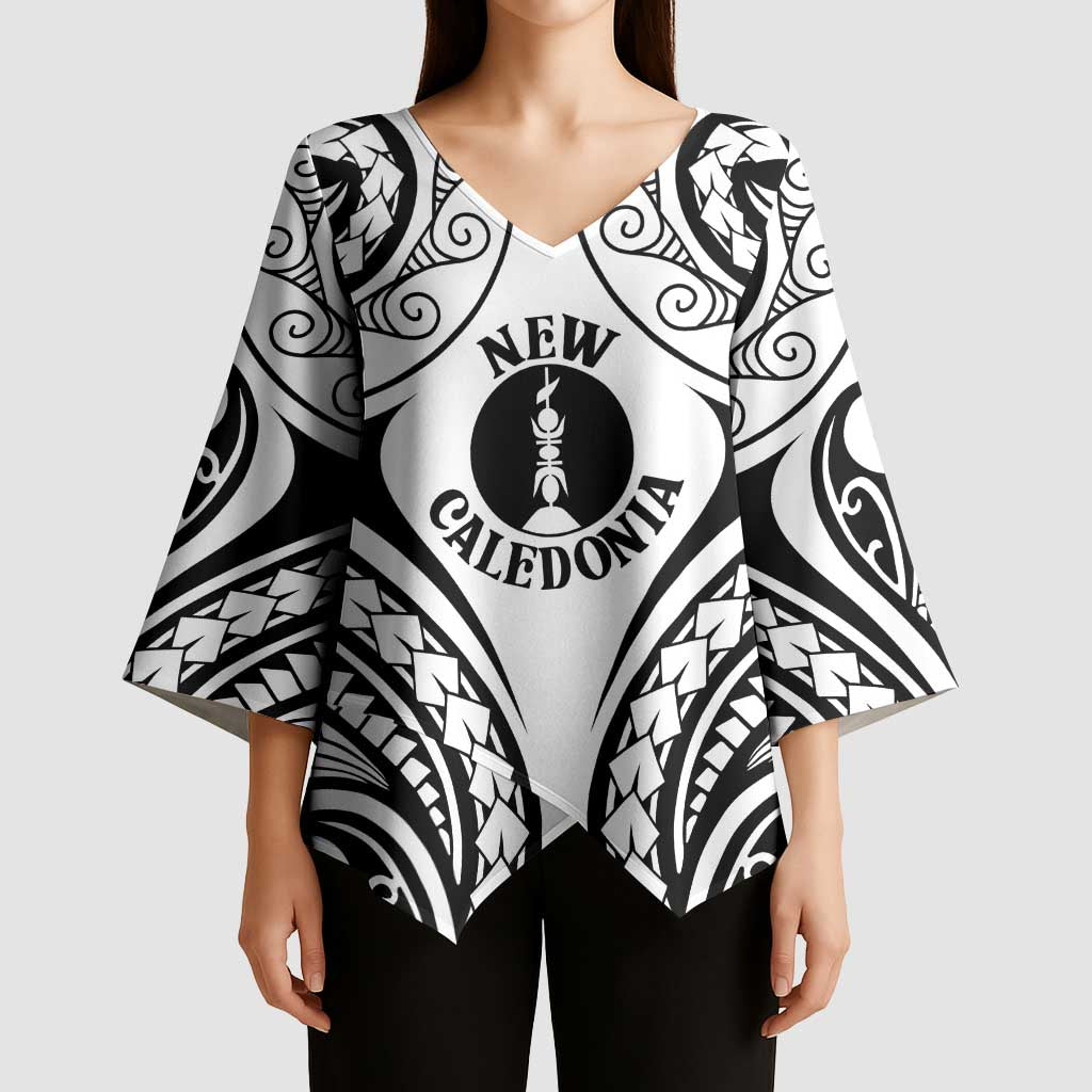 New Caledonia Day Kimono Sleeve Blouse Polynesian Curves White Color - Polynesian Pride