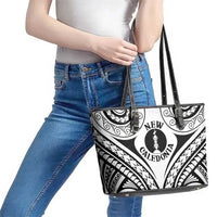 New Caledonia Day Leather Tote Bag Polynesian Curves White Color - Polynesian Pride