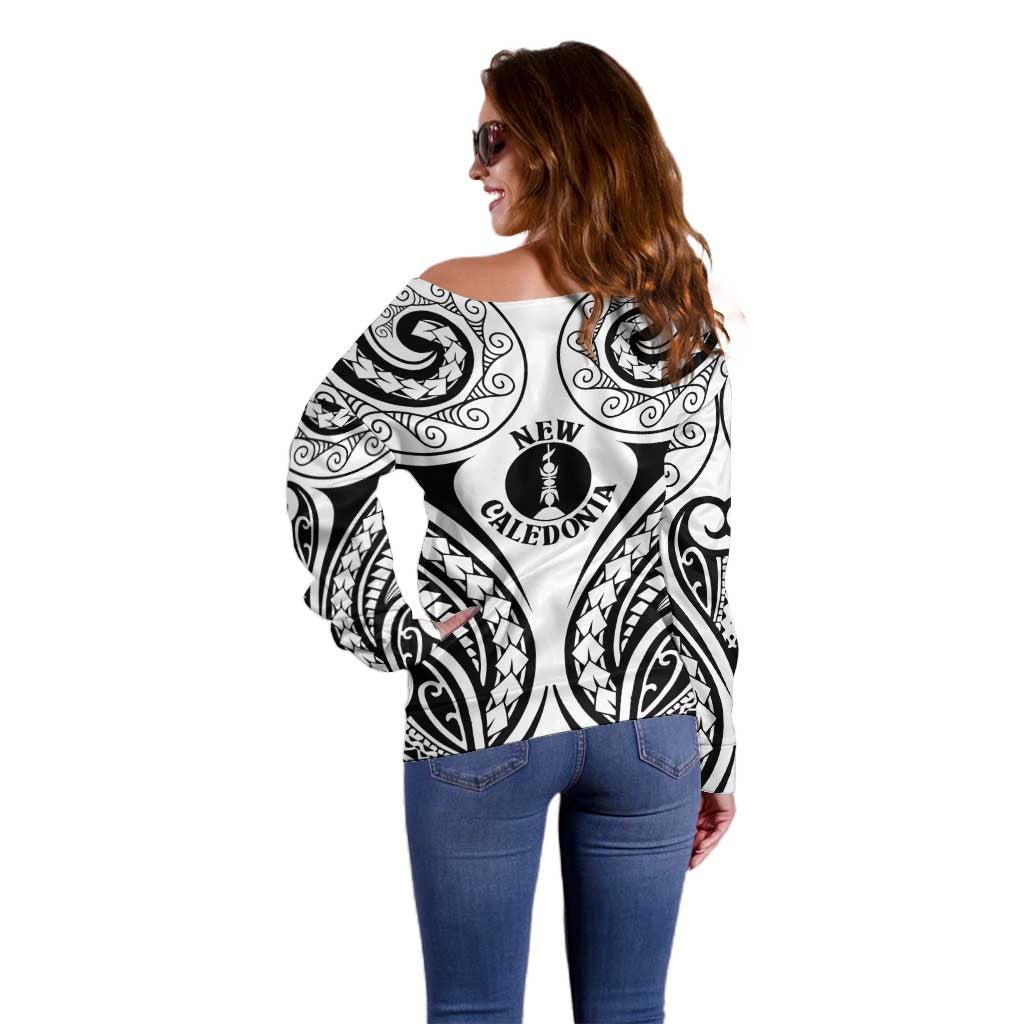 New Caledonia Day Off Shoulder Sweater Polynesian Curves White Color - Polynesian Pride