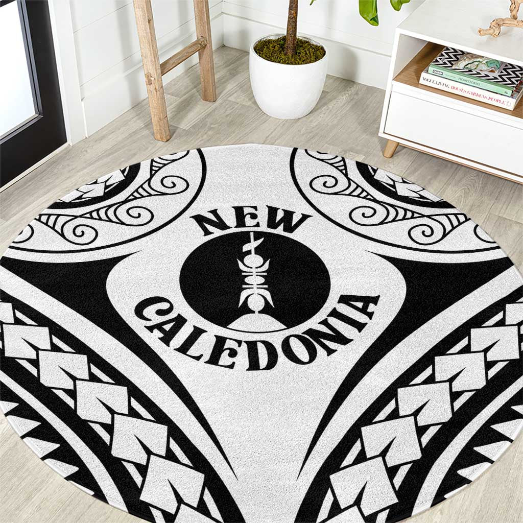 New Caledonia Day Round Carpet Polynesian Curves White Color - Polynesian Pride