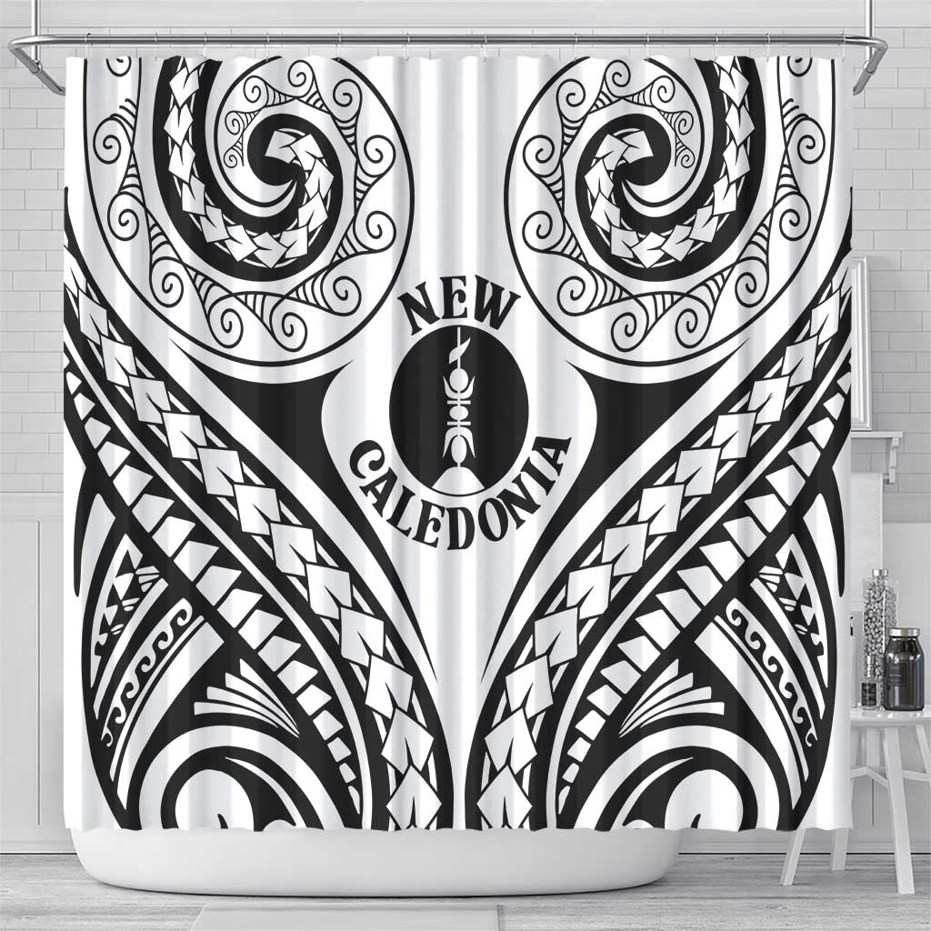 New Caledonia Day Shower Curtain Polynesian Curves White Color - Polynesian Pride