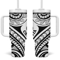 New Caledonia Day Tumbler With Handle Polynesian Curves White Color - Polynesian Pride