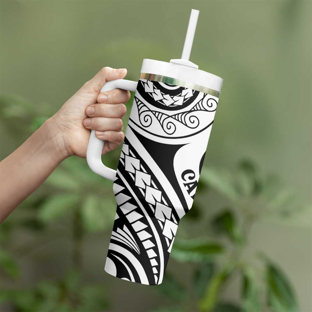 New Caledonia Day Tumbler With Handle Polynesian Curves White Color - Polynesian Pride