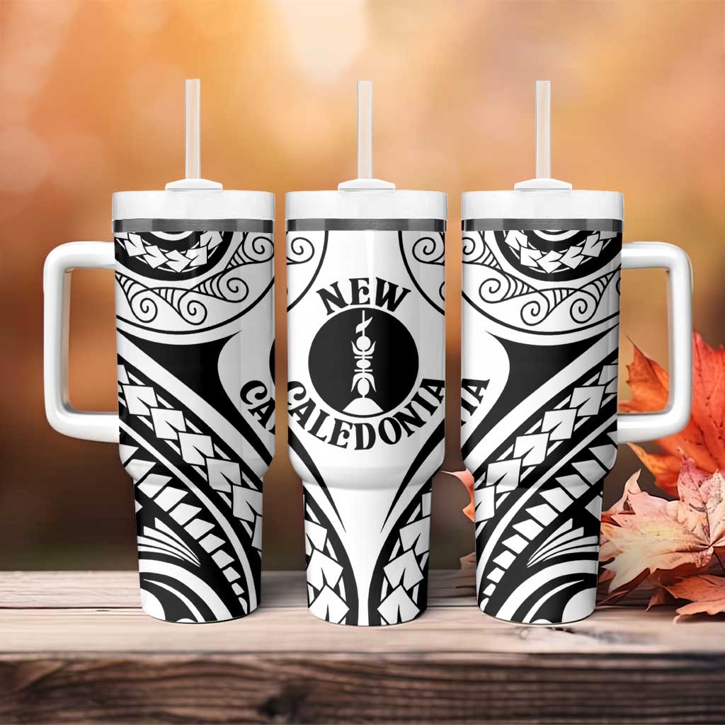 New Caledonia Day Tumbler With Handle Polynesian Curves White Color - Polynesian Pride