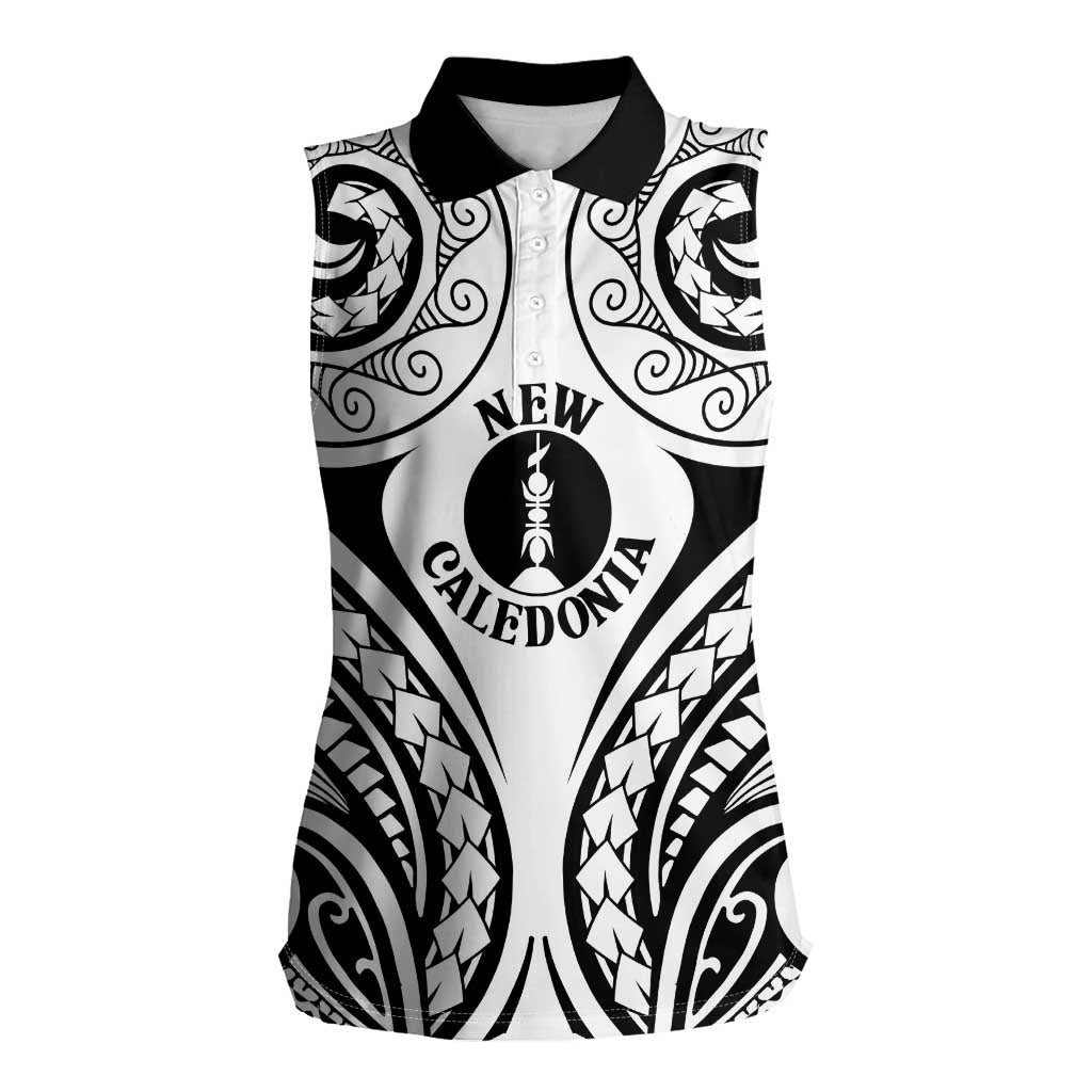 New Caledonia Day Women Sleeveless Polo Shirt Polynesian Curves White Color - Polynesian Pride