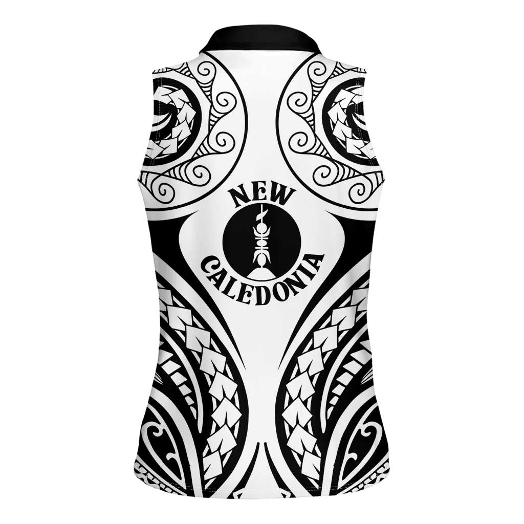 New Caledonia Day Women Sleeveless Polo Shirt Polynesian Curves White Color - Polynesian Pride