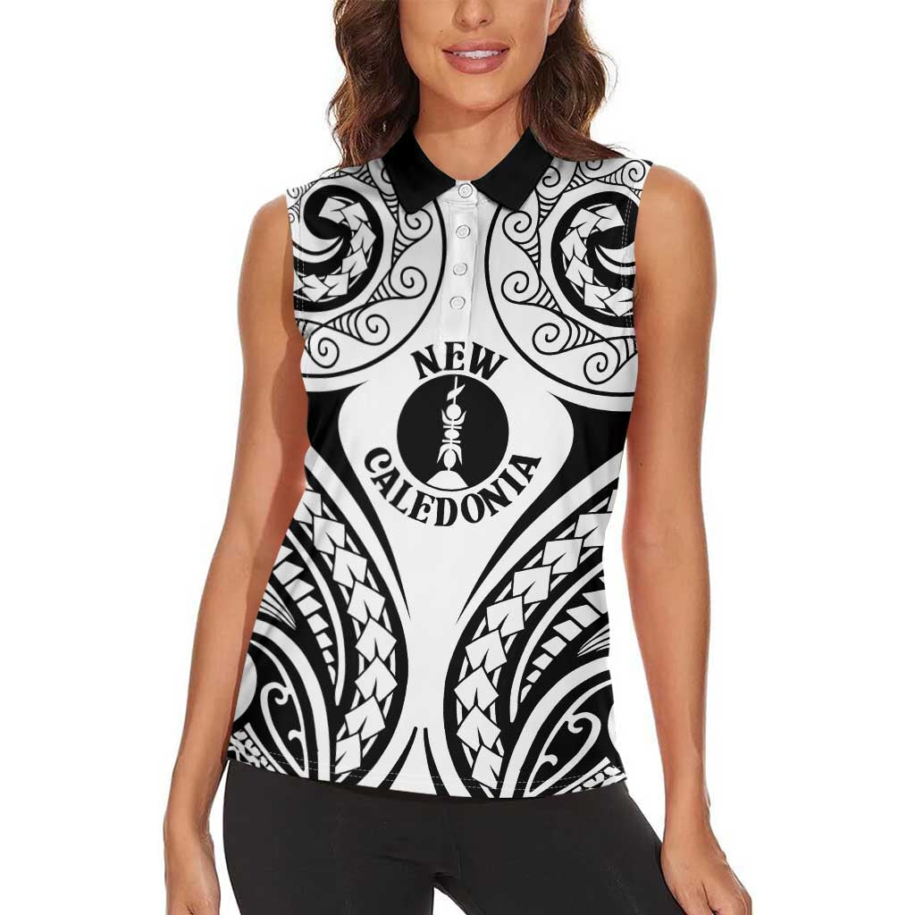 New Caledonia Day Women Sleeveless Polo Shirt Polynesian Curves White Color - Polynesian Pride